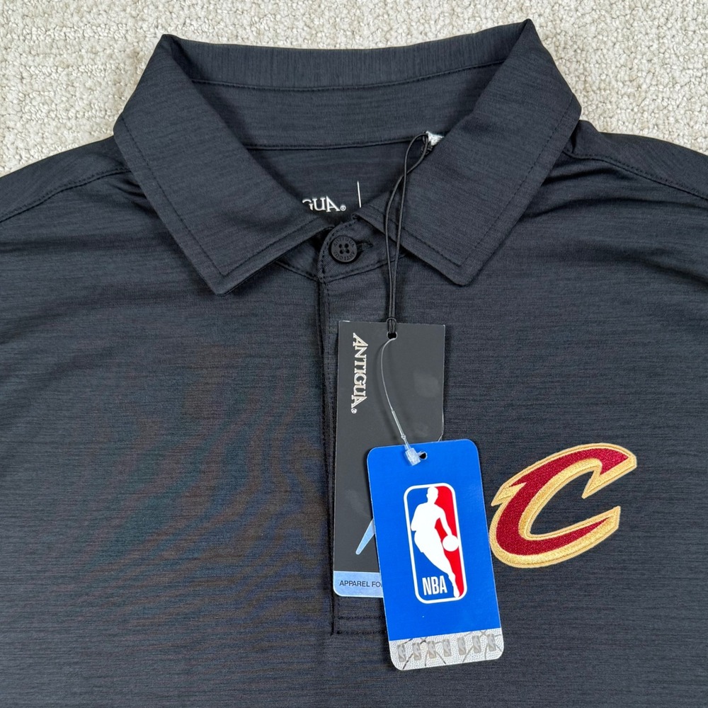 NEW Antigua Mens Small Cleveland Cavaliers Black Layout Golf Polo Shirt